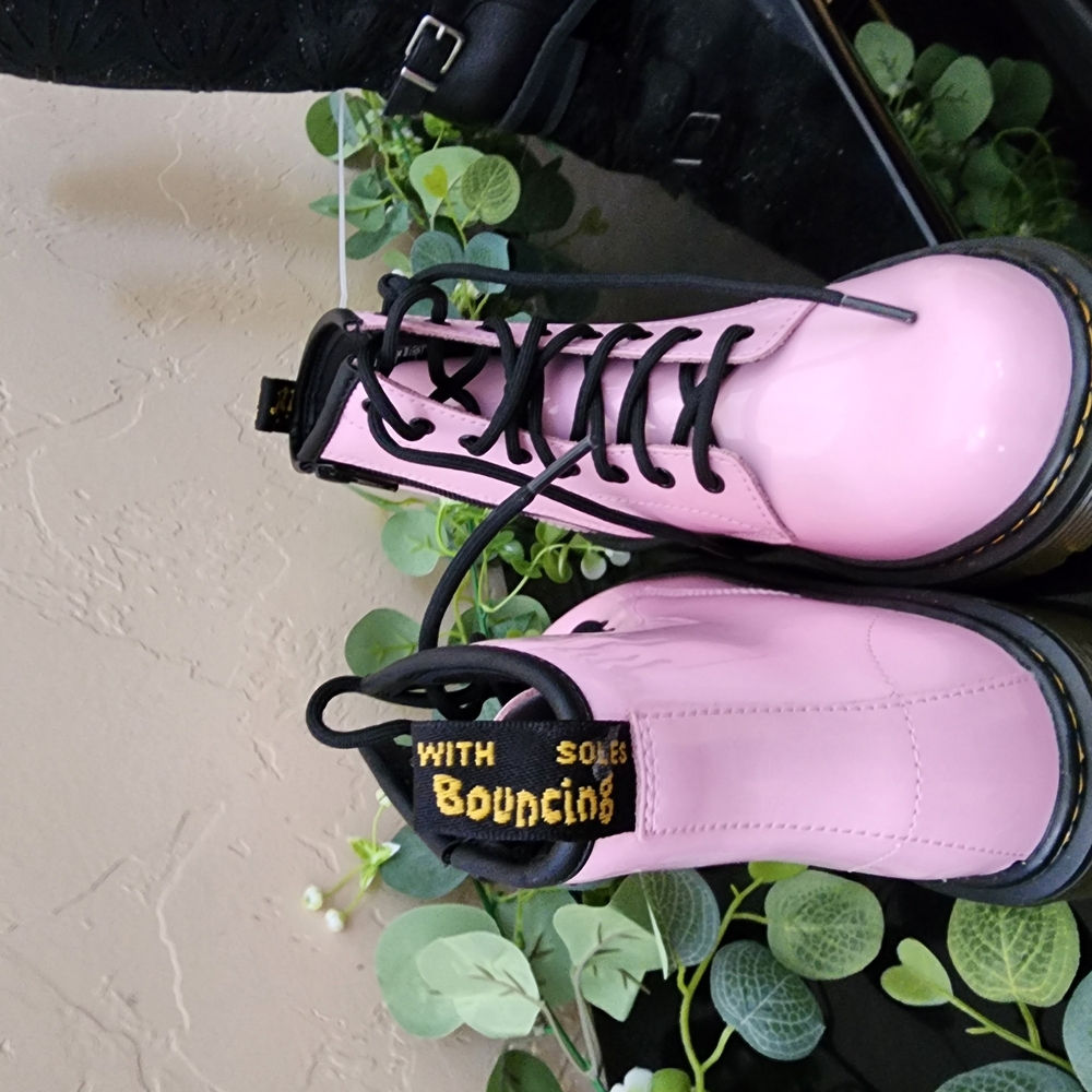 Dr. Martens Pink Combat Boots with Black Laces